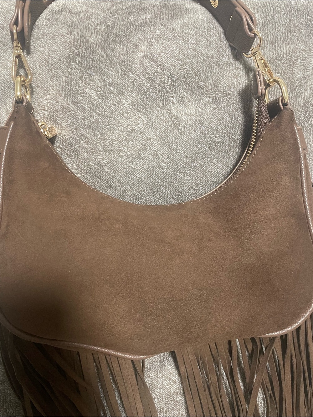Fringed Shoulder Hobo Bag in Dark Brown - Picture 3 of 6